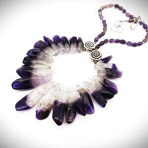 VINTAGE Sterling Silver & Amethyst Stalactite Beads Necklace